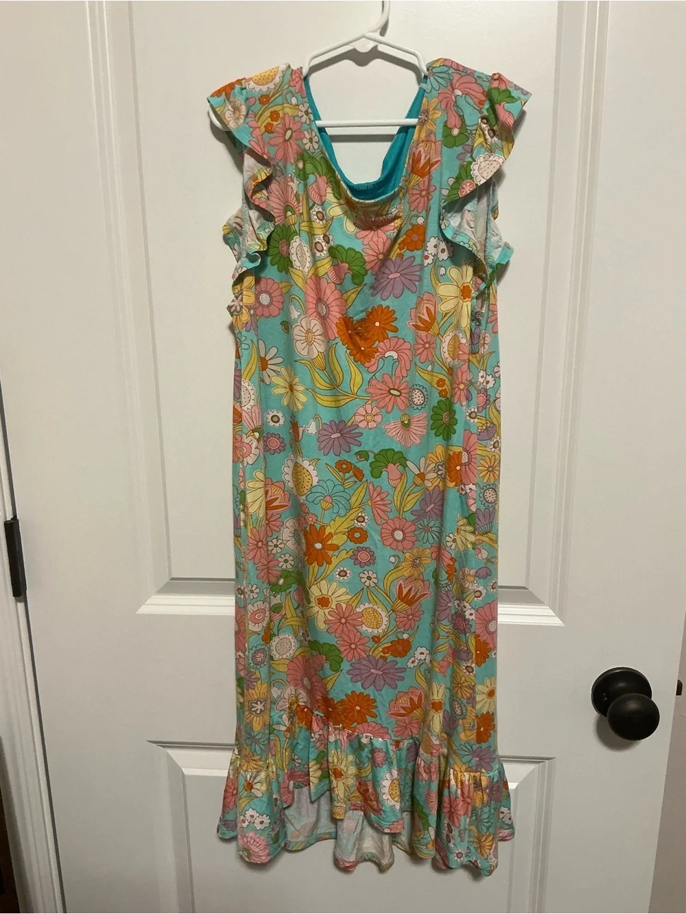 Posh Peanut Size 12 Bamboo Floral Ruffle Dress - Teal Multi